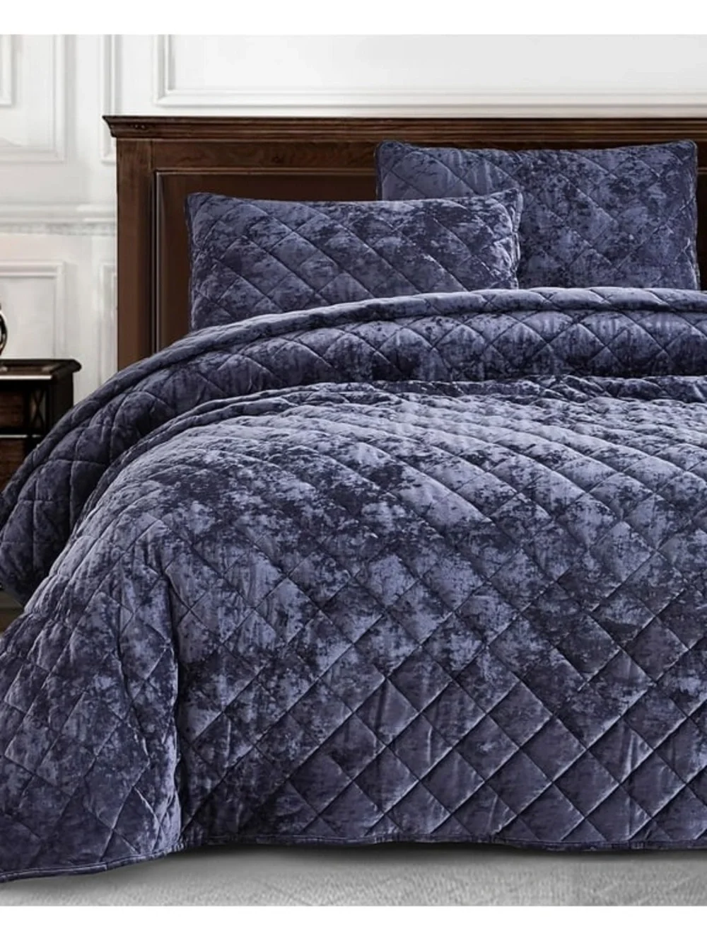 Plush Quilted cal king Velvet 3 piece quilt Set purple